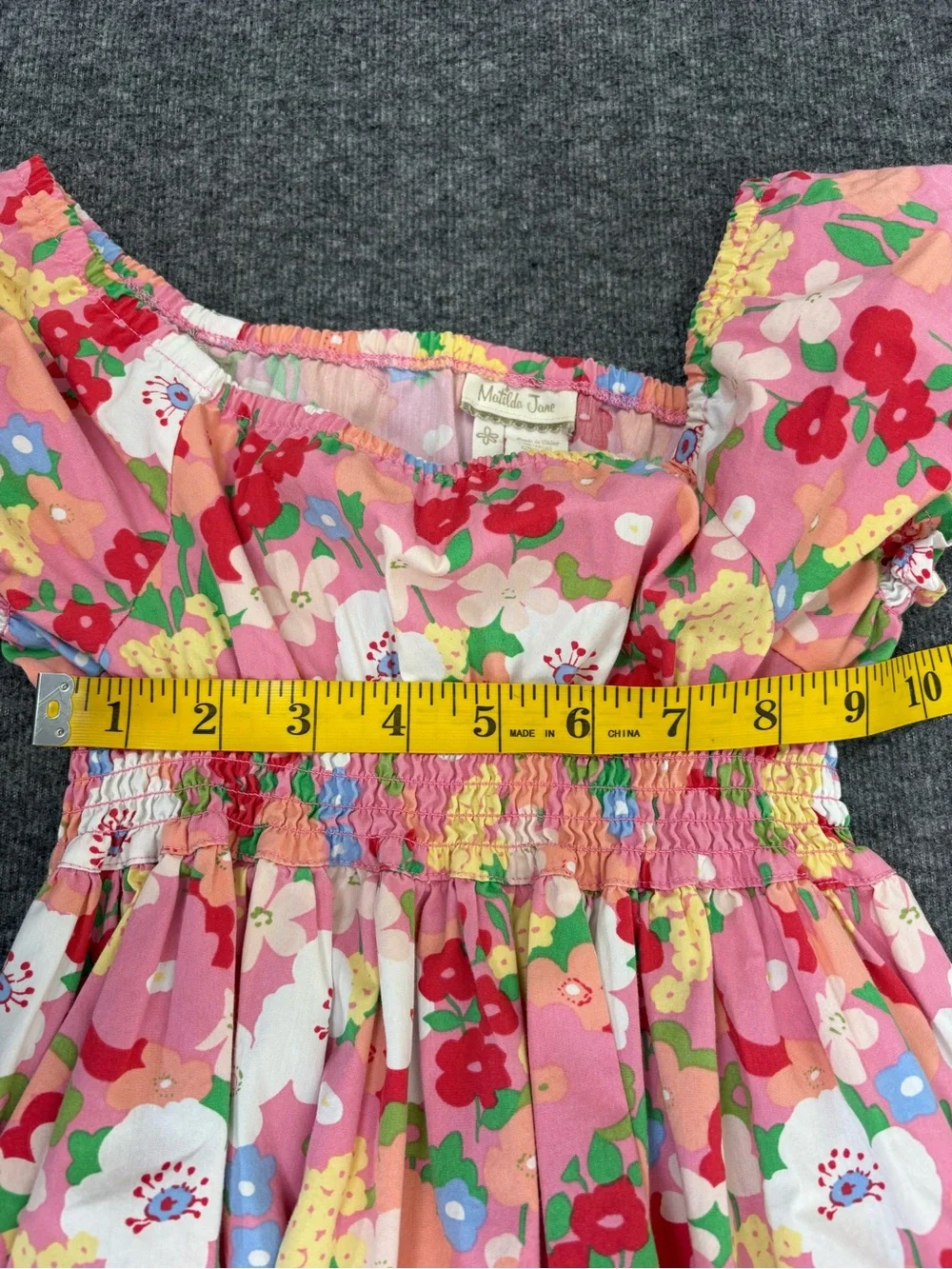 Matilda Jane Girls Size 4 Pink Floral Smocked Square Neck Ruffle Hem Dress